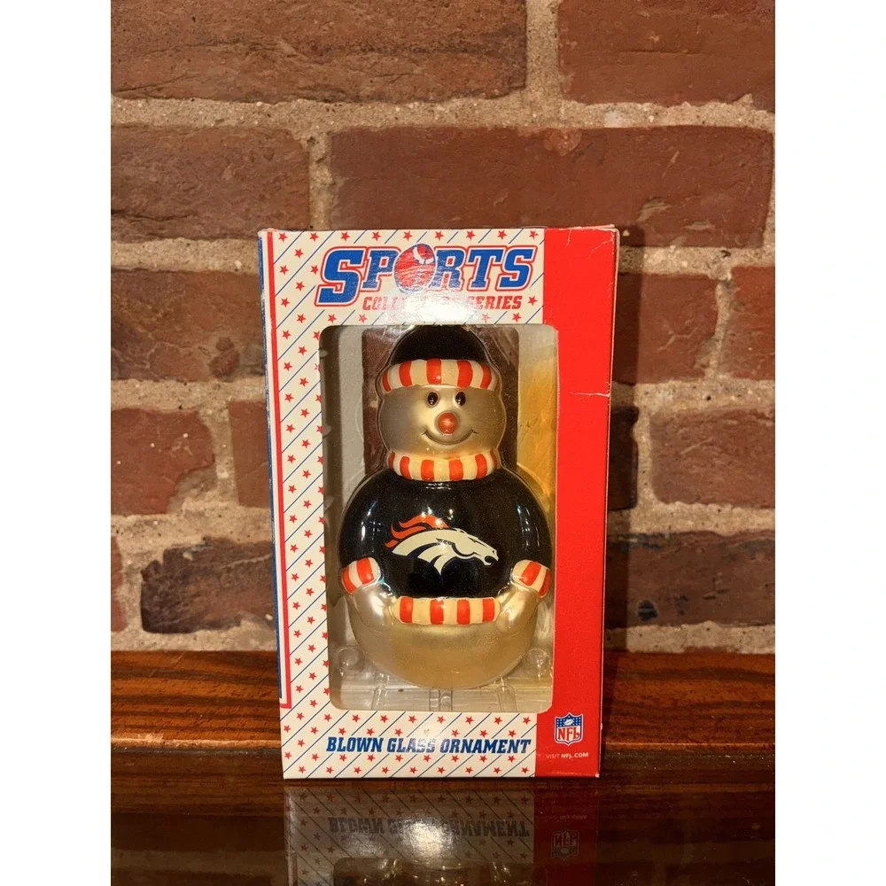 NFL Denver Broncos‎ Christmas Ornament Blown Glass Snowman Vintage Holiday